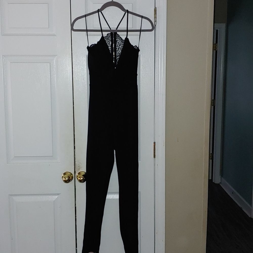 Mind Code  black lace and cut out back jumpsuit catsuit Sz M